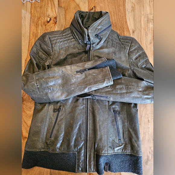 Rudsak Charcoal green leather coat - Picture 1 of 7